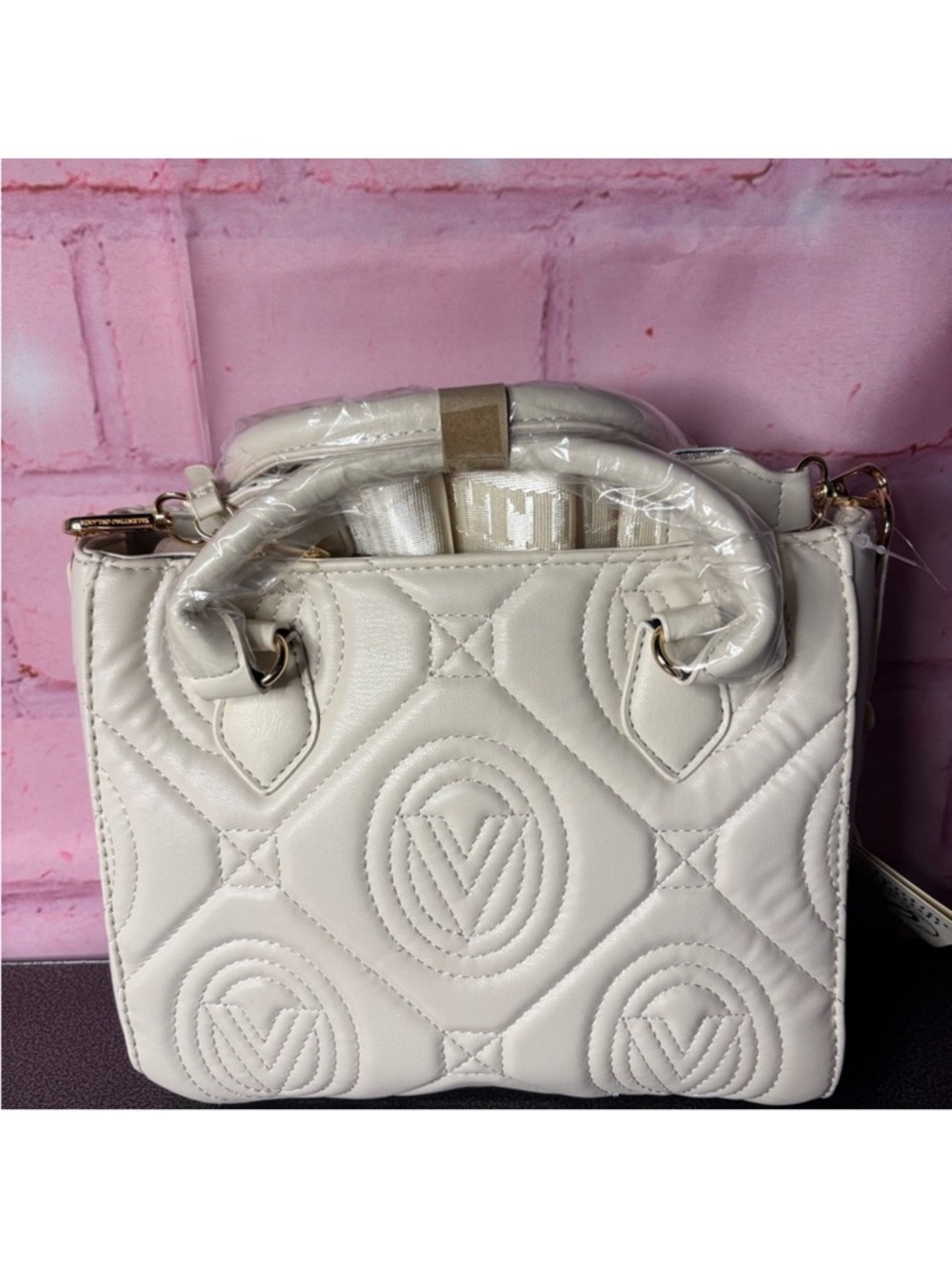 Valentino Orlandi Cream Quilted Top-Handle Women's Bag-Vegan Leather
